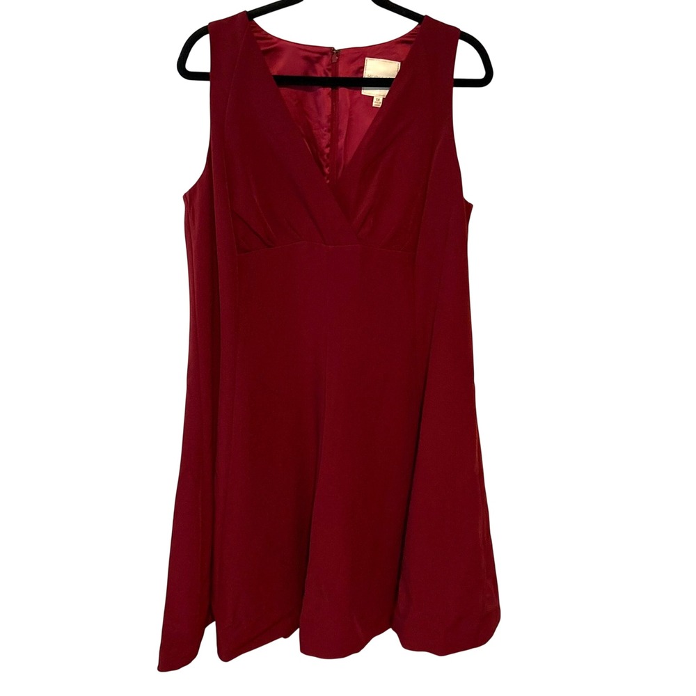 Modcloth Burgundy Sleeveless V-Neck Empire Waist Fit and Flare Dress in Size 1X